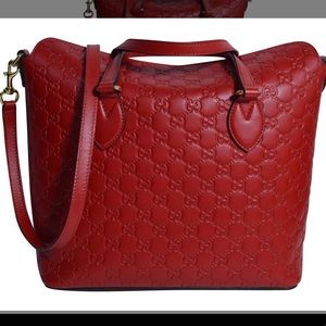 Gucci Logo Red Leather Shoulder Bag